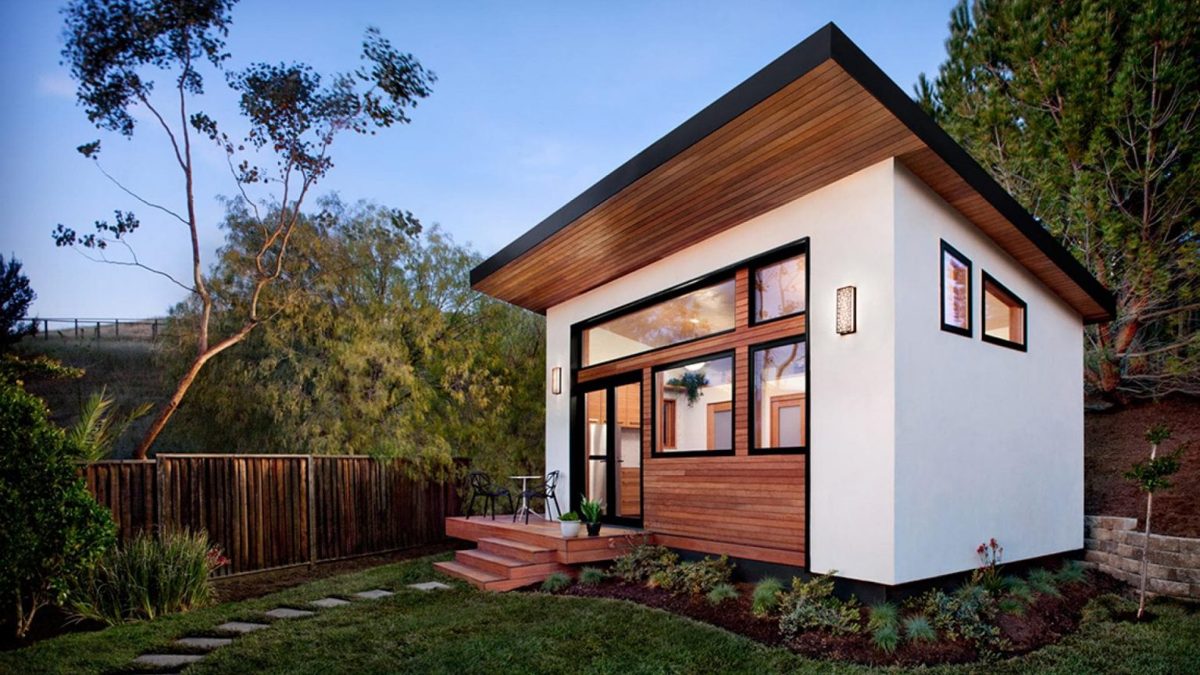 Modern backyard ADU with wood siding