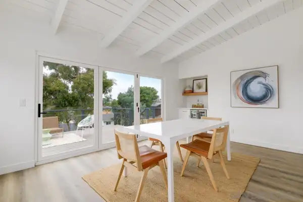 Dining area with folding glass doors