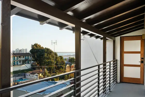 Covered entry balcony with bay view