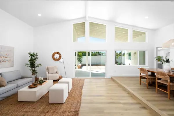 Vaulted living room with clerestory windows