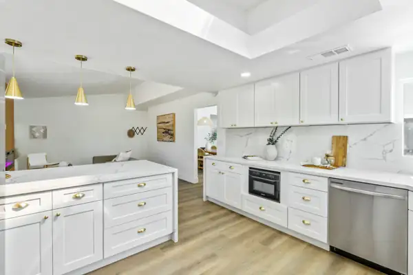 Kitchen cabinets with brass hardware