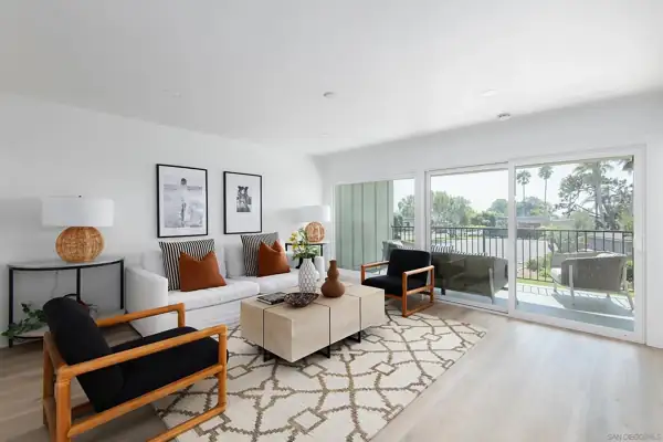 Living room with sliding doors to the balcony