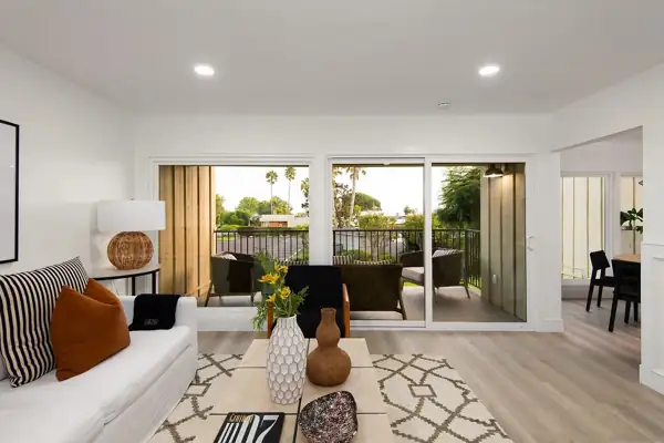 Living room and balcony in the evening